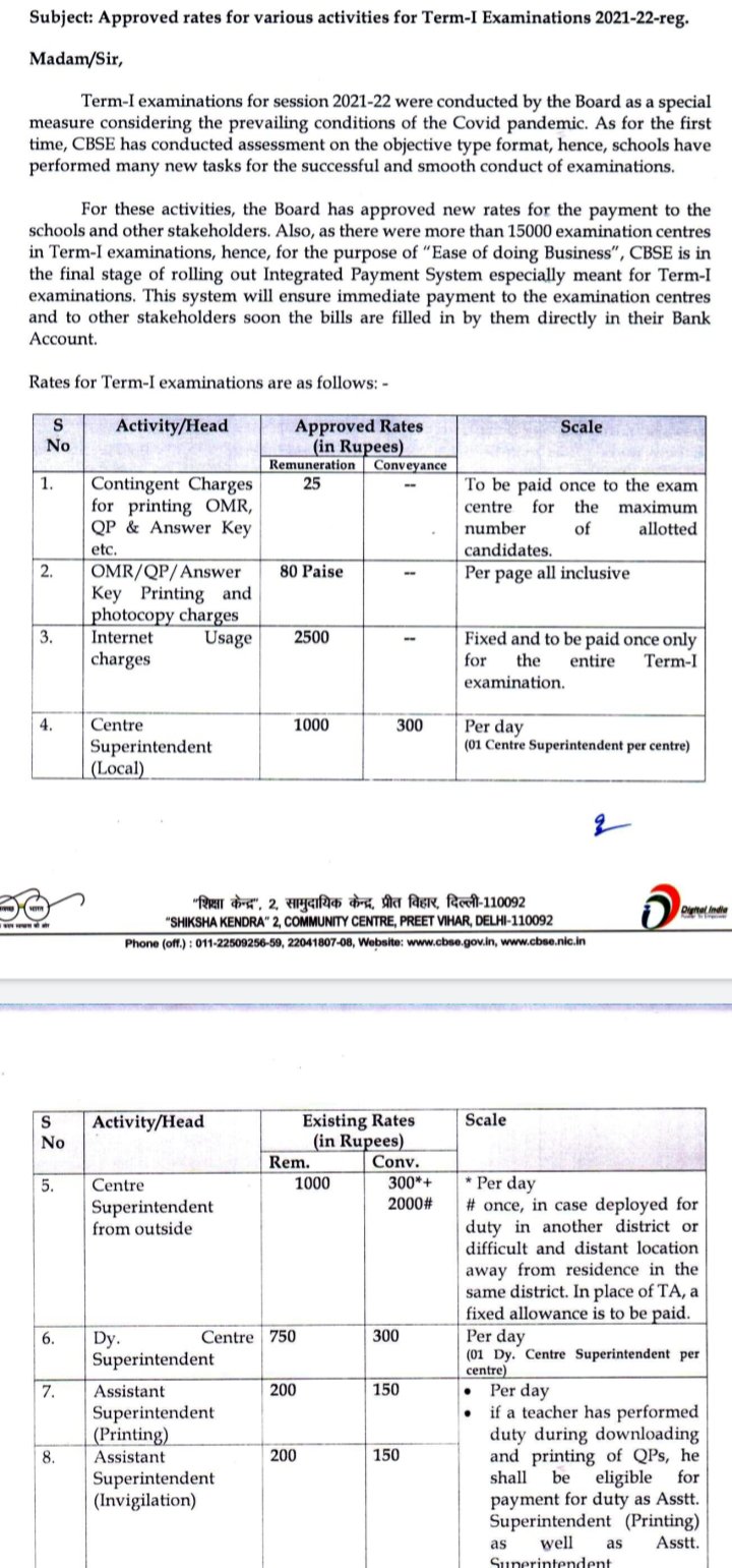 CBSE Term 1 Exam Remuneration Approved For Invigilators And All 2021 ...