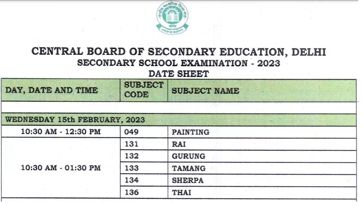 CBSE Datesheet Class 12th & 10th For [2023] Board Exam All Subjects PDF ...